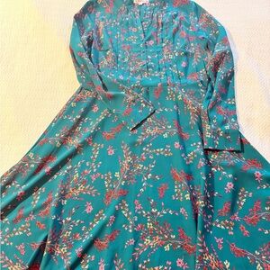 Nanette Lepore Teal Floral Long Sleeve Dress Size 6